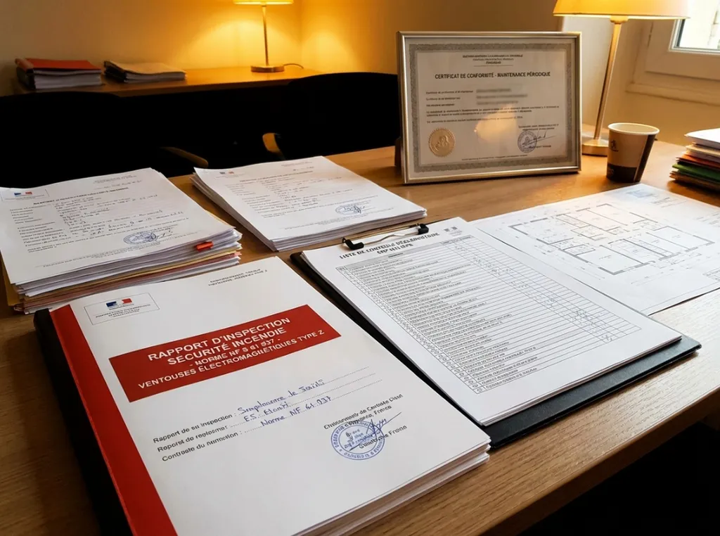 Documentation conformité réglementaire ventouses électromagnétiques type Z, norme NF S 61-937, obligations ERP, IGH, ICPE, bâtiments tertiaires