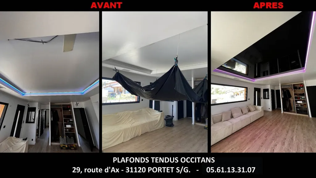 AVANT / APRES - Plafonds Tendus Occitans Toulouse - Chantier Lavernose Lacasse