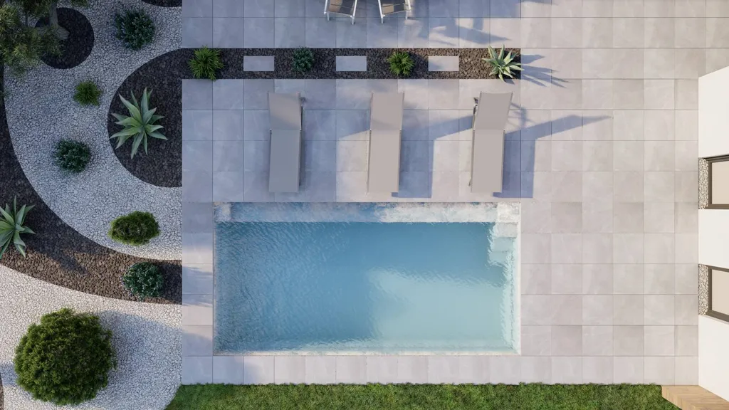 Piscine vue aérienne terrasse