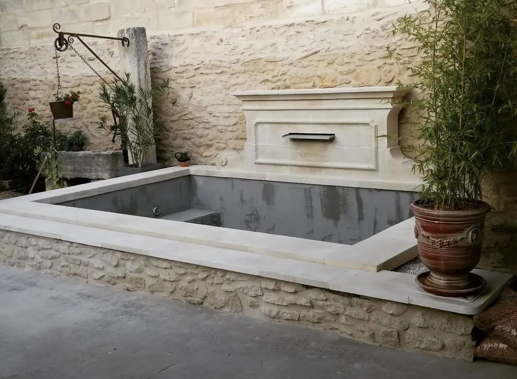 fontaine piscine en pierre d'estaillade du Lubéron