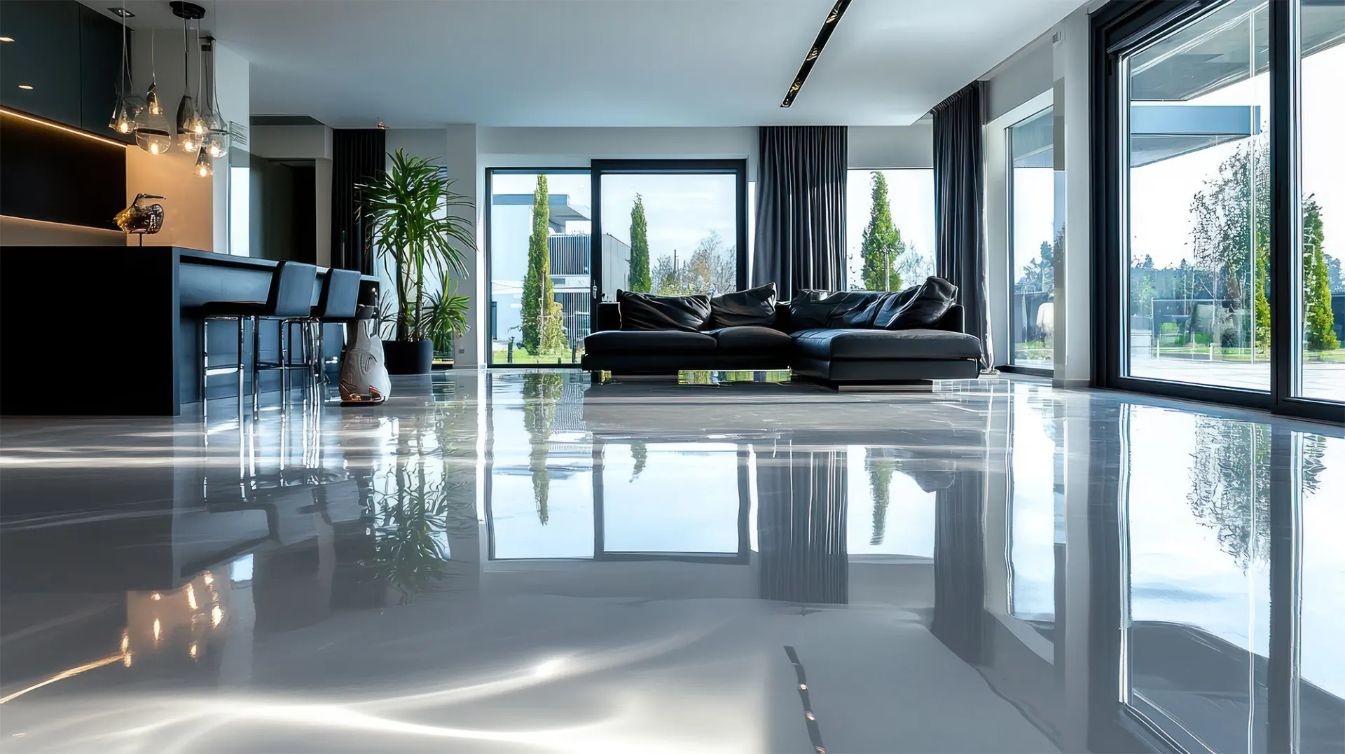 Résine époxy décorative effet miroir, service d’application professionnelle offrant une surface continue moderne et lumineuse à Bordeaux en Gironde et à Mérignac