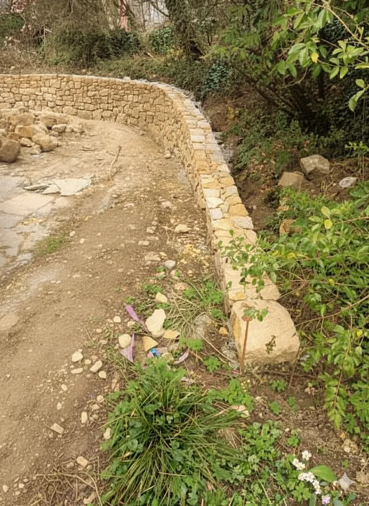 Création de muret en bordure pour délimiter le terrain et apporter un cachet authentique à l’extérieur à Champagne au Mont d'Or