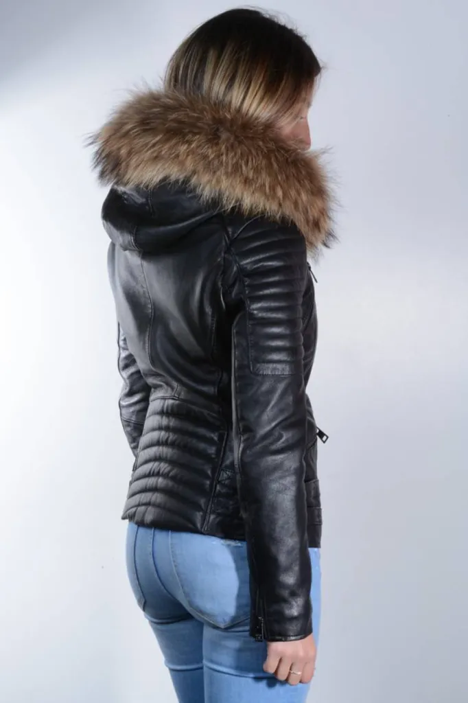 blouson cuir noir Guest femme