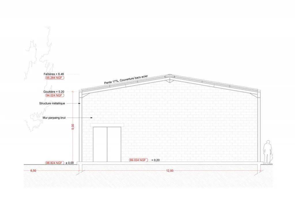 Coupe - Permis de construire pour un hangar agricole à Saint-Martin-de-Crau (13310)