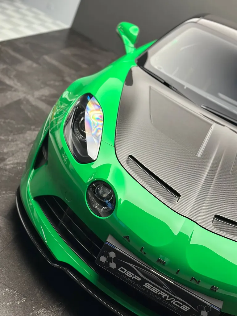 Pose de film de protection PPF sur une Alpine A110R près du Mans