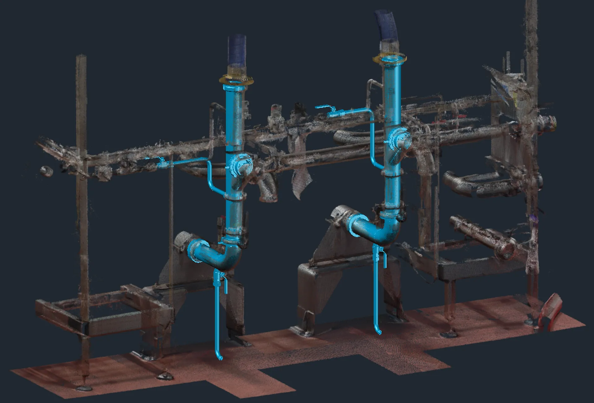 Modélisation 3D des sorties de pompe sur le nuage de points