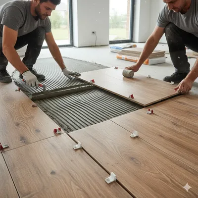 pose de carrelgae imitation parquet dans une maison à bordeaux