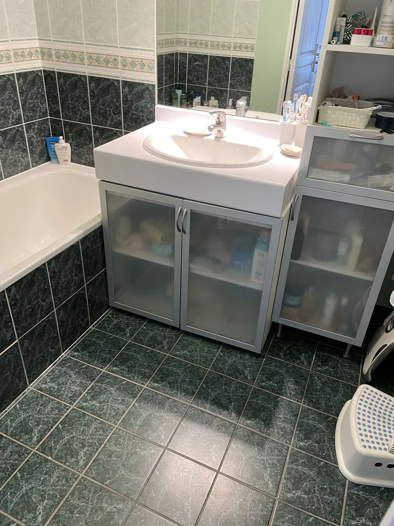 Salle de bain avant travaux avec baignoire à remplacer dans cette rénovation à Villeurbanne