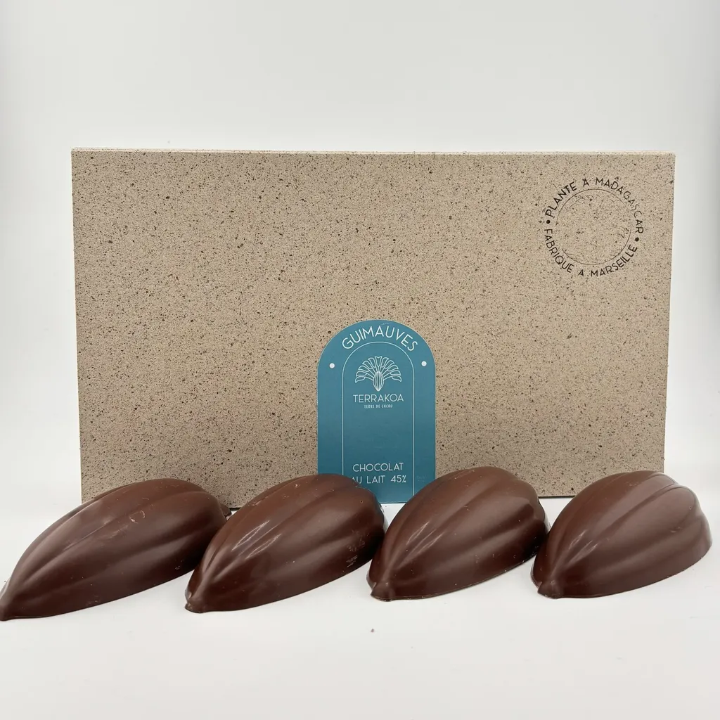 Coffret Terrakoa cabosses guimauves enrobées de chocolat au lait 45 % cacao Madagascar confiseries artisanales fabriquées à Marseille