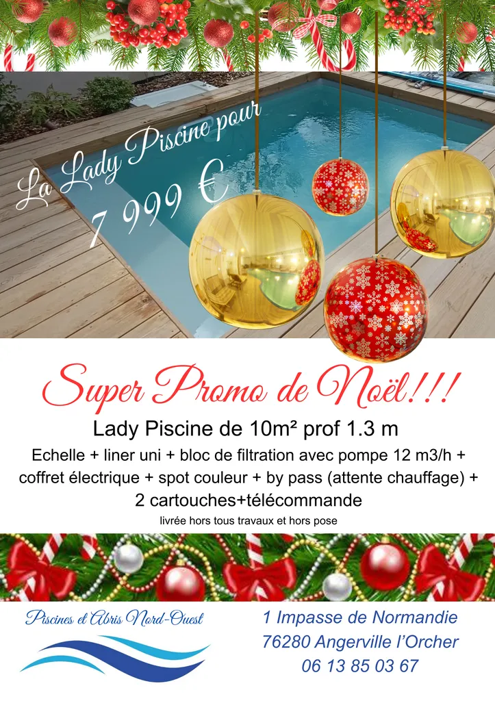 Super Promo de Noël piscine sans déclaration de travaux livrée en 1 mois