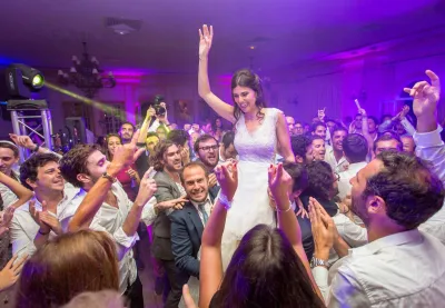 Energetic Hora dance at a luxury French Riviera wedding