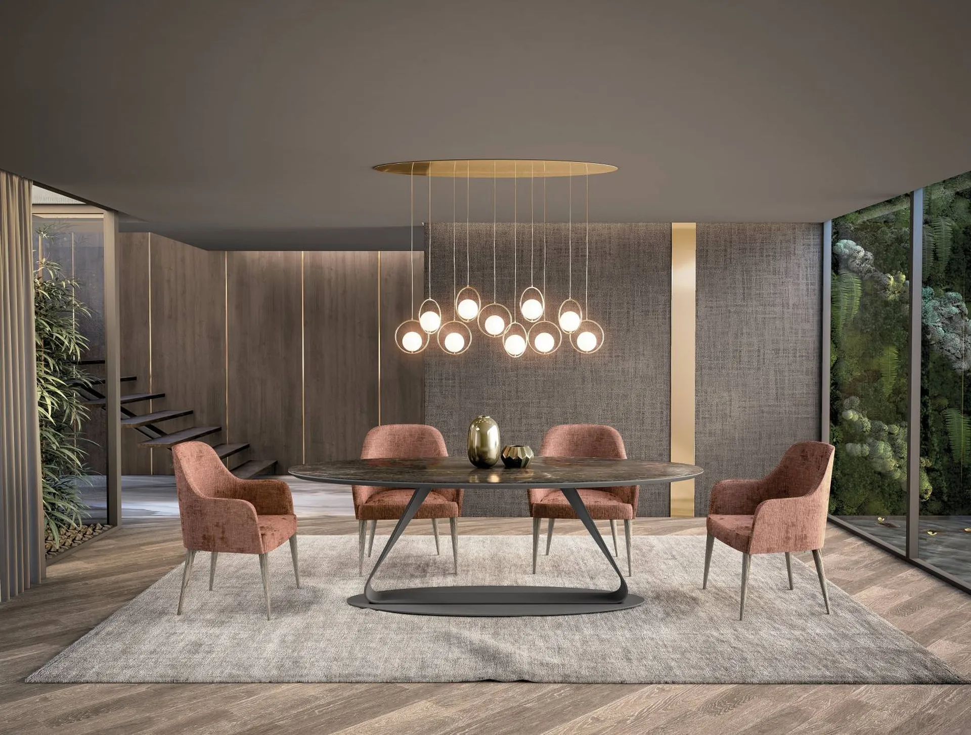 salle à manger design avec table et chaise beige et confortable à Hyères 