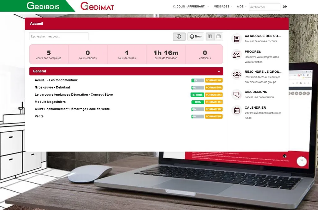 Plateforme LMS et modules e-learning pour Gedimat basé à Paris
