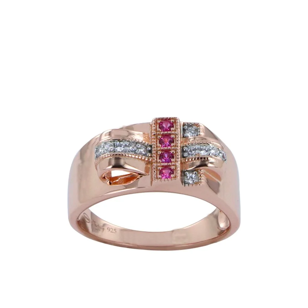 Bague tank vermeil rosé Métrop Compagnie rubis et oxydes blancs bijouterie Or Ligne La Teste de Buch Bassin d Arcachon