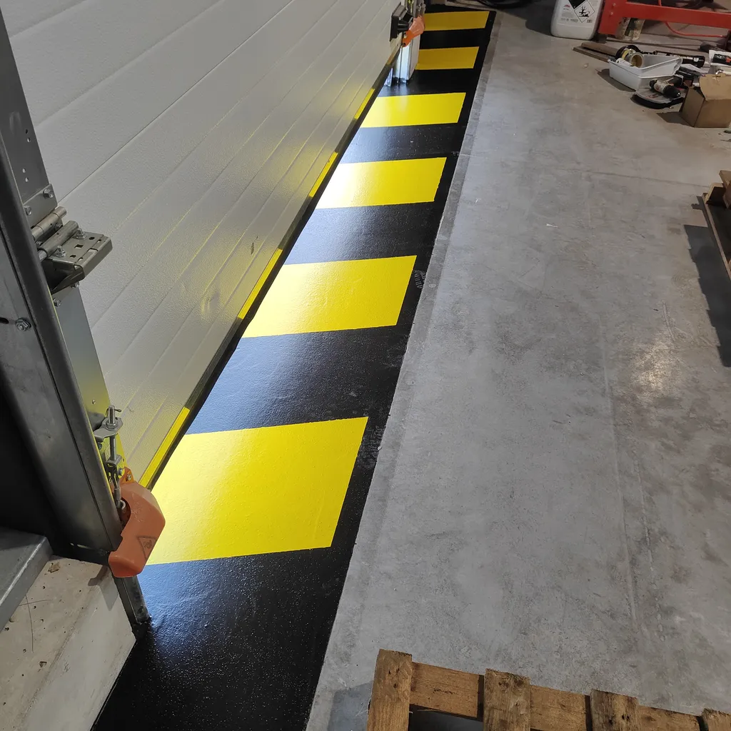 Restructuration des seuils au mortier époxy et marquage de zébras jaune et noir en polyuréthane à Dole