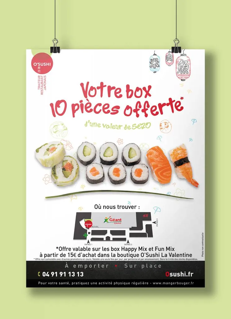 graphiste création graphique et impression affiche restaurant O'Sushi marseille nice