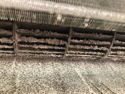 Turbine de climatisation réversible DAIKIN avant entretien – présence importante de moisissures