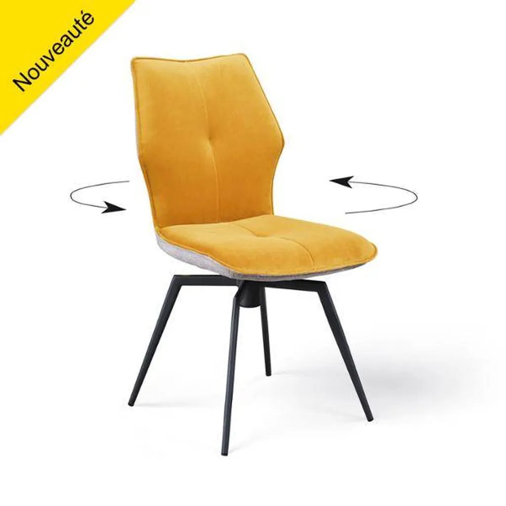CHAISE PALOMA TISSU VELOURS JAUNE MOUTARDE