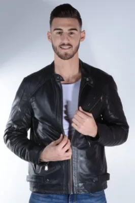 Blouson cuir noir homme