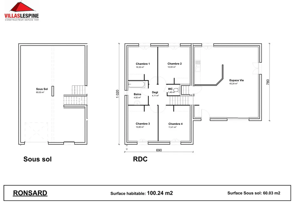 RONSARD DEMI S/SOL - 90m²
