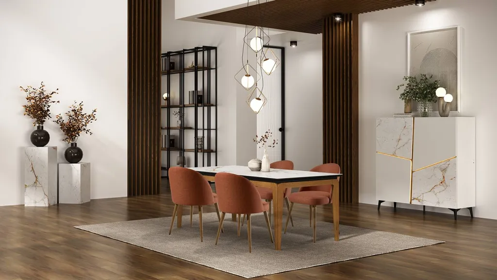 table à manger plateau céramique et pietement bois toulon