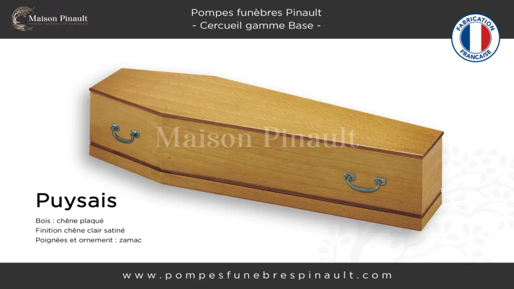 cercueil Puysais gamme base forme parisienne simple sobre pas cher chêne clair Pompes funèbres Pinault