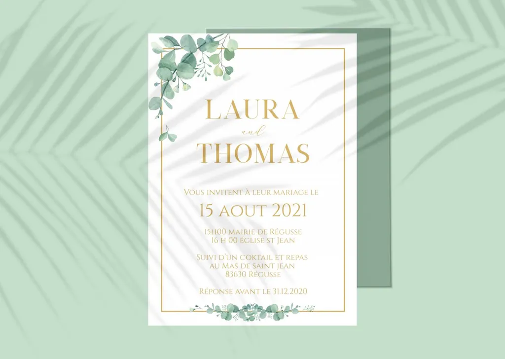 faire part mariage eucalyptus vert original marseille