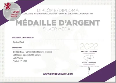 Cancoillotte nature bio médaille d'argent au concours international de Lyon 2022