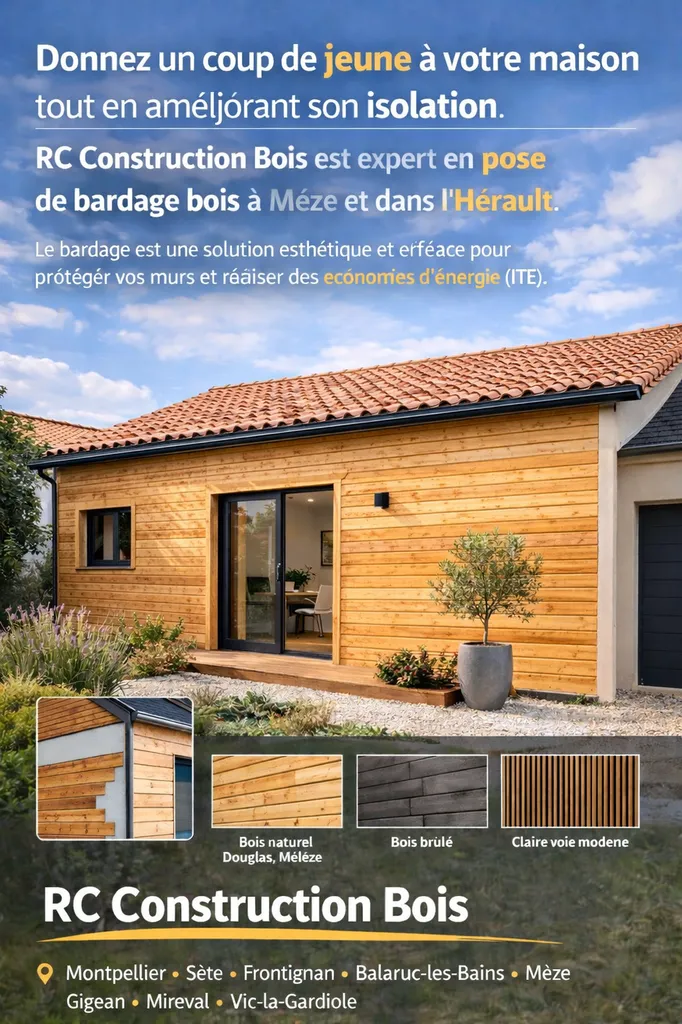 Bardage chantier Montpellier, Sète, Frontignan, Balaruc-les-Bains, Mèze, Gigean, Mireval et Vic-la-Gardiole.