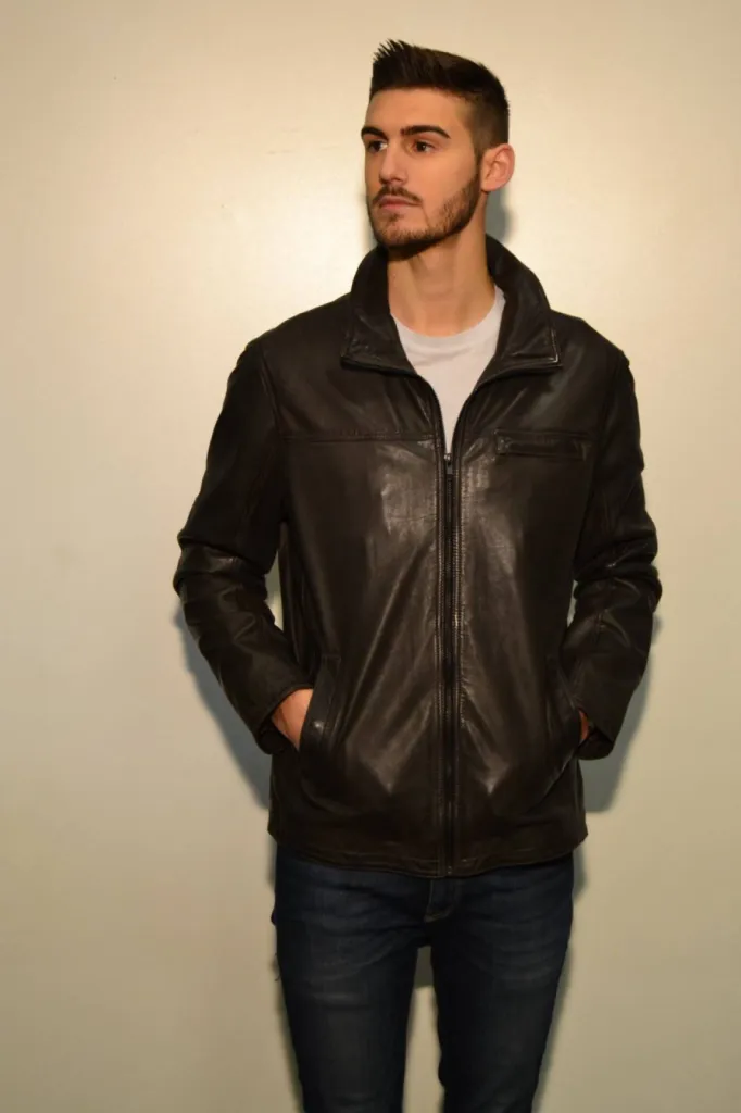 blouson cuir noir homme