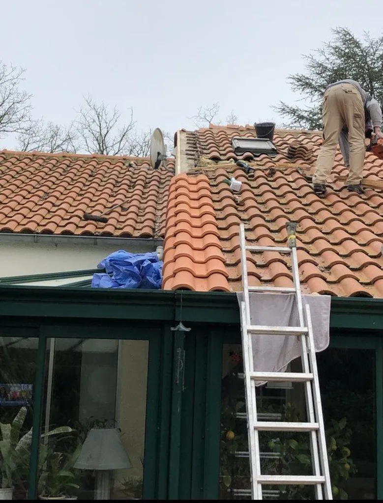 Chantier de nettoyage de toiture par pulvérisation pour une maison de ville à Rezé
