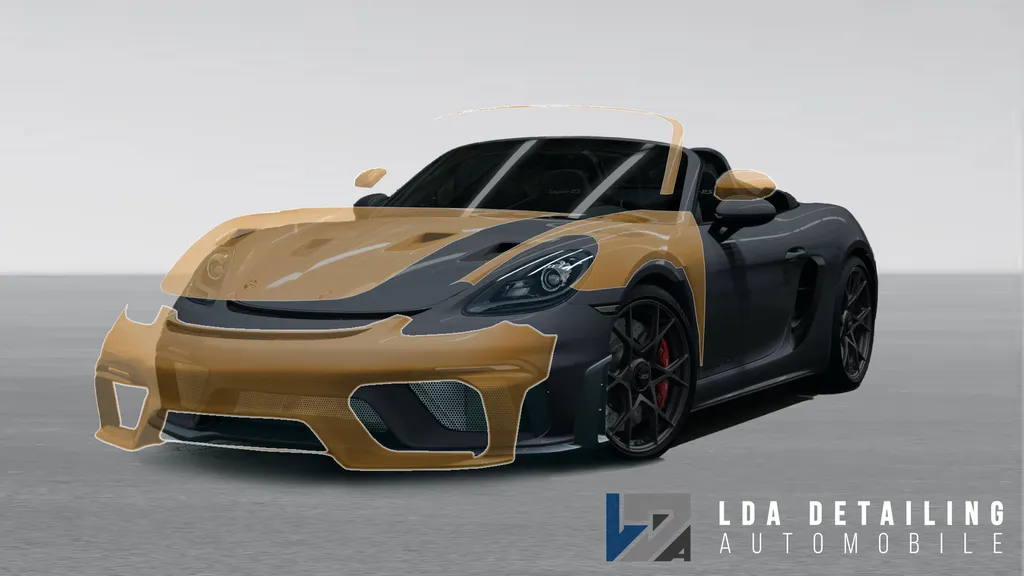 Protection PPF avant Porsche Boxster et Cayman avec film XPEL pour conserver peinture et brillance d’origine durablement