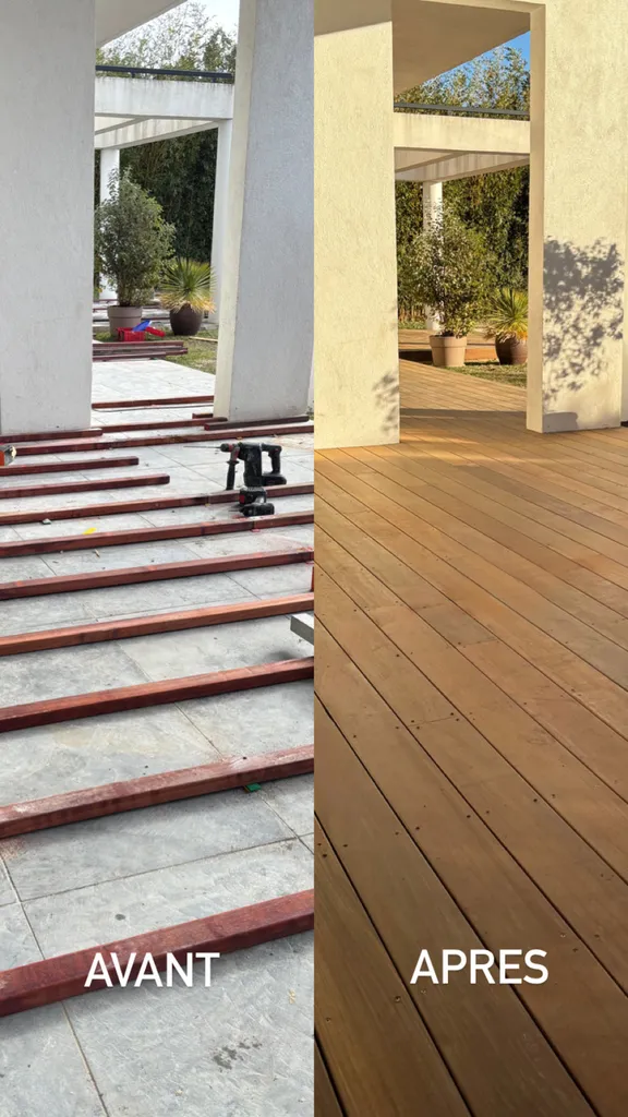 Avant Après Réalisation terrasse Ipé Parqueterie Aixoise