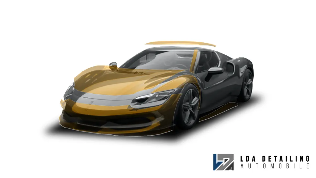 Front : Protection PPF avant Ferrari 296 GTS pour protéger zones exposées avec film XPEL hautes performances