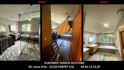 COMMENT RÉPARER UN PLAFOND ÉCAILLÉ ? GRÂCE AU PLAFOND TENDU BARRISOL - CHANTIER SUR LACROIX-FALGARDE
