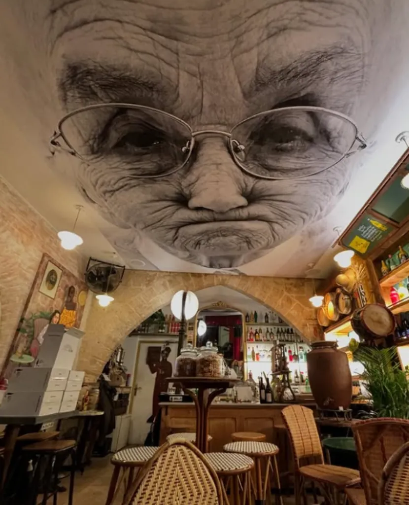 Reprise d’enduits, mise en peinture du plafond et pose d’une photographie papier 5m x 5m