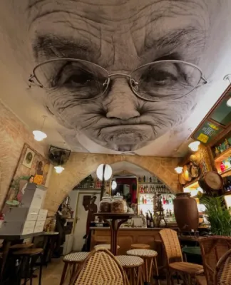 Reprise d’enduits, mise en peinture du plafond et pose d’une photographie papier 5m x 5m