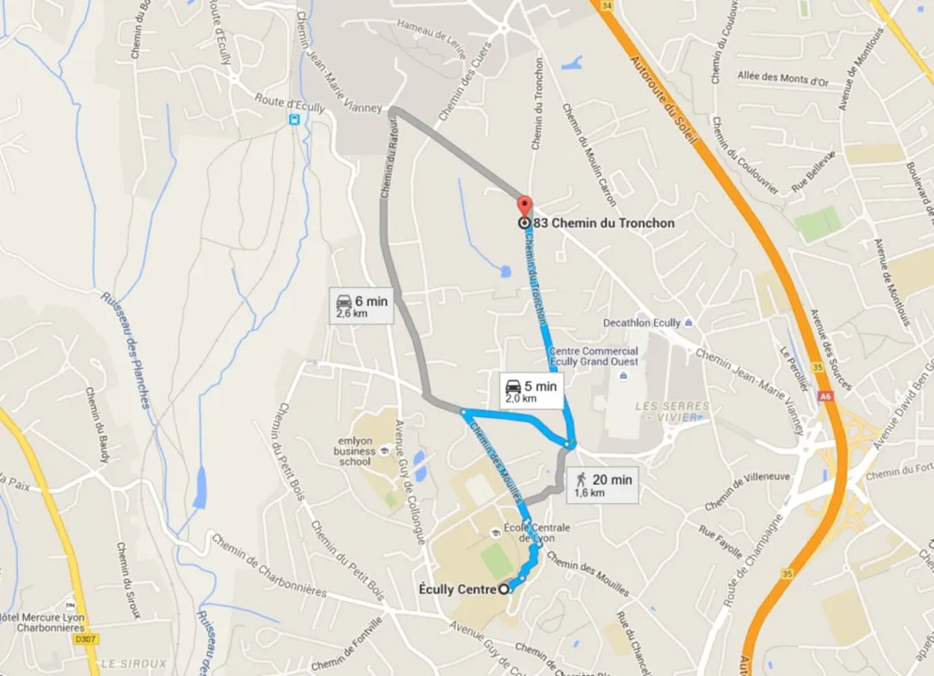 Plan de situation Ruendu Tronchon Ecully 