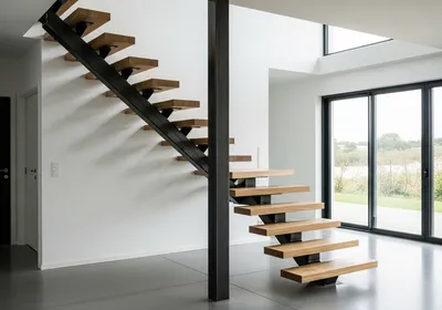 Escalier métallique design sur mesure installé dans maison contemporaine à Saint Cyr sur mer avec finition thermolaquée élégante