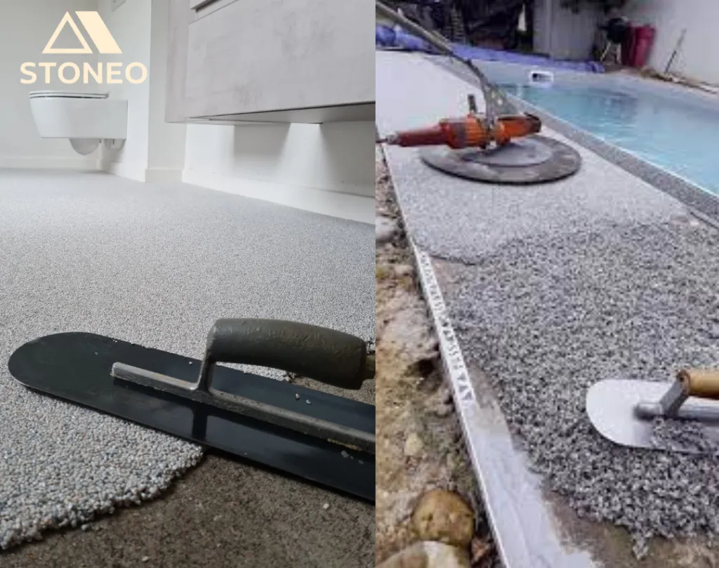 Pose de moquette de pierre granulat de marbre et résine au meilleur prix. STONEO votre expert proche de Valence et Saint-Péray et partout dans le 26 07 38