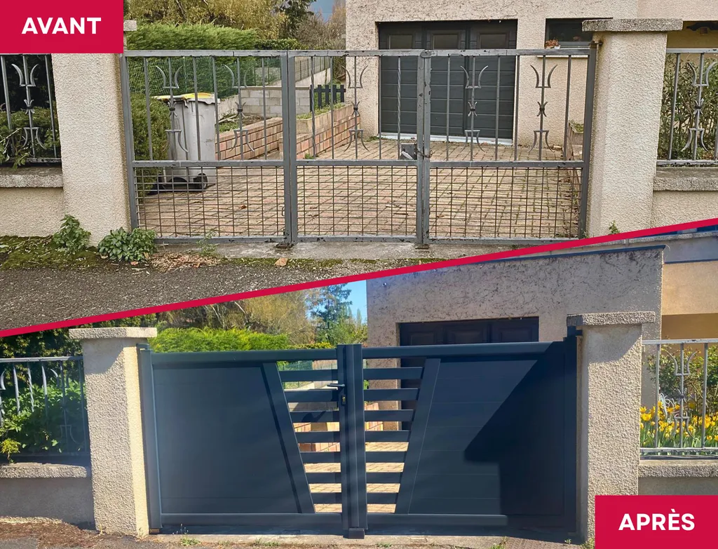 Remplacement d'un ancien portail en fer par un portail manuel en aluminium à Aubière près de Clermont-Ferrand (63)