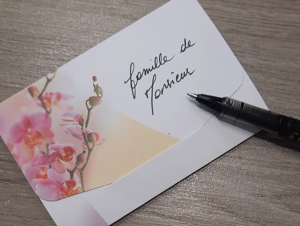 carte pour message de condoléances pour plaque ou fleurs artifielles Pompes funèbres PINAULT région lyon