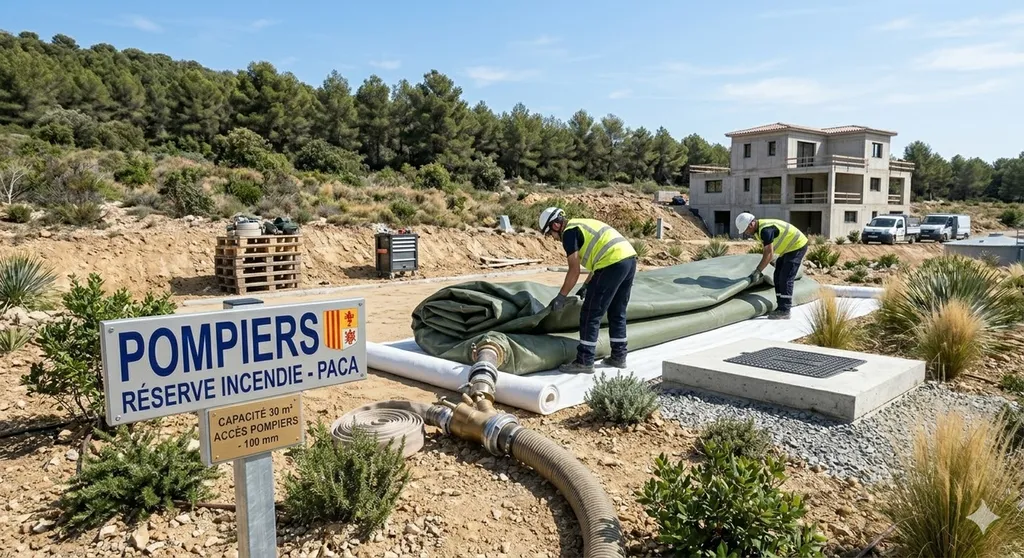 Citerne souple incendie en PACA avantages installation rapide conformité DECI dimensions volumes et utilisation terrain isolé