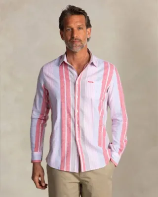 Chemise NZA Lin Rayée rouge et bleue à Dieppe : Style Estival Premium en Seine-Maritime