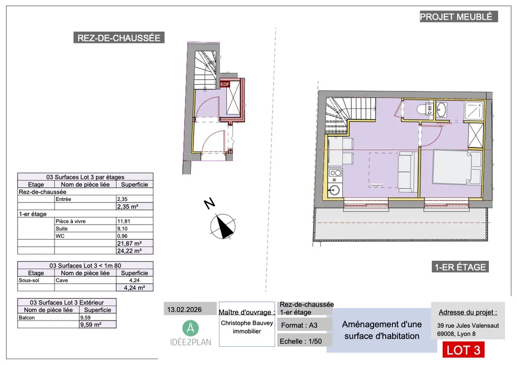 À VENDRE – appartement T2 duplex en plateau dans maison rénovée – Lyon 8ᵉ
