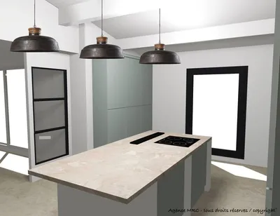 architecte d' intérieur pour rénover et décorer une villa sur region d' Aix-En-Provence cuisine ilot