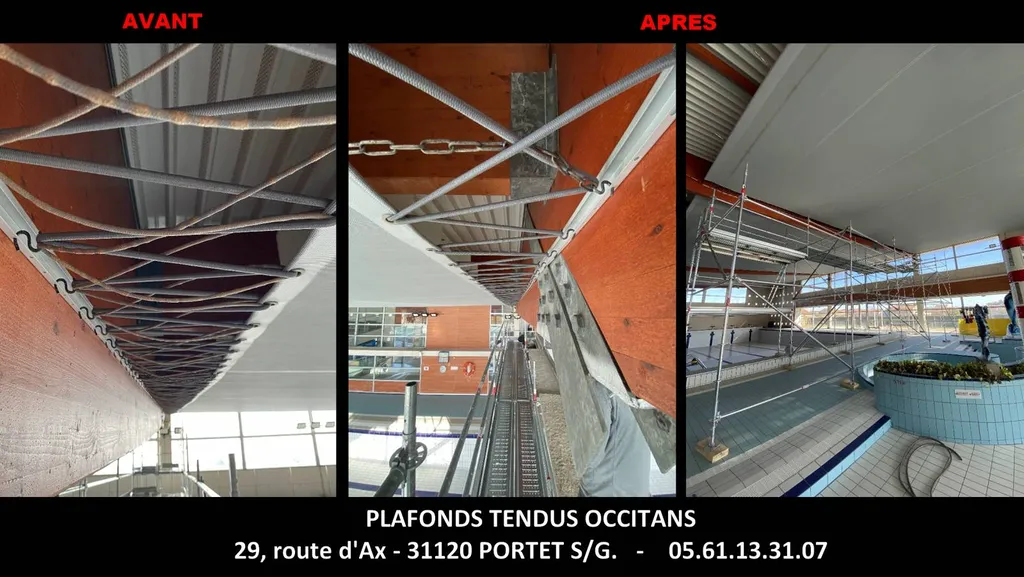 AVANT / APRES Plafonds Tendus Occitans piscine municipale de Port La Nouvelle (Aude)
