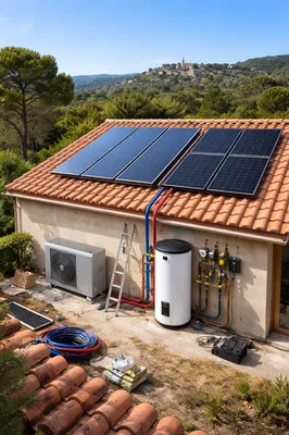 Installation d'un chauffage solaire combiné pour eau chaude et chauffage à Gardanne à côté de Cabriès dans les Bouches-du-Rhône