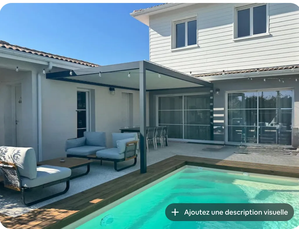 Location Villa 8 personnes avec piscine, jacuzzi, jeux pour enfants, terrain de pétanque et cuisine extérieure à Mios sur le Bassin d’Arcachon