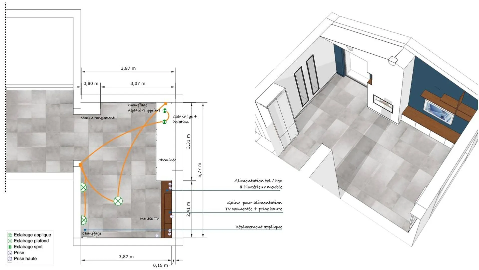 Architecte d'intérieur : Avant-projet en architecture d'intérieur pour l'aménagement d'une maison à Aix-en-Provence, incluant transformation avec coupes, plans, élévations et esquisses visuelles